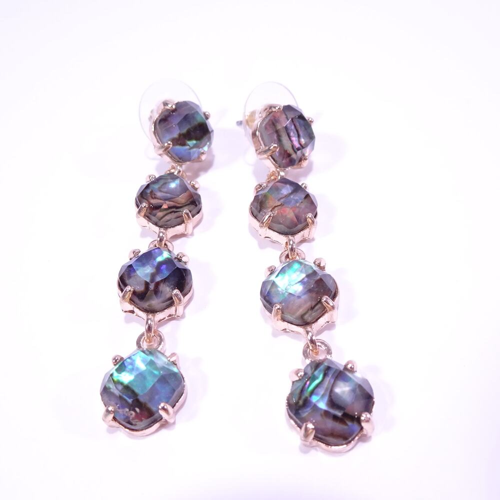 Designer Women's Labradorite Gemstone Round Link Earrings NWOT 98